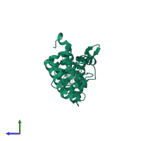 PDB entry 2eyi coloured by chain, side view.