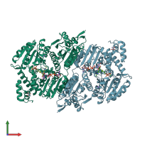 PDB entry 2ez8 coloured by chain, front view.