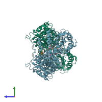 PDB entry 2ez9 coloured by chain, side view.