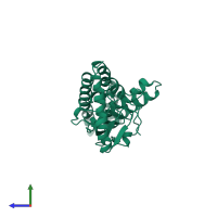 PDB entry 2eza coloured by chain, side view.