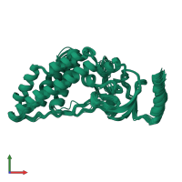 PDB entry 2ezb coloured by chain, ensemble of 14 models, front view.