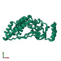 PDB entry 2ezc coloured by chain, ensemble of 14 models, front view.