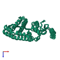 PDB entry 2ezc coloured by chain, ensemble of 14 models, top view.