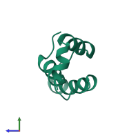 PDB entry 2ezh coloured by chain, side view.