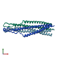 PDB entry 2ezq coloured by chain, ensemble of 10 models, front view.
