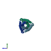PDB entry 2ezq coloured by chain, ensemble of 10 models, side view.