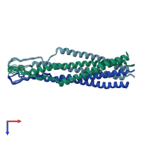 PDB entry 2ezq coloured by chain, ensemble of 10 models, top view.