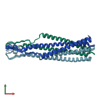 PDB entry 2ezr coloured by chain, ensemble of 10 models, front view.