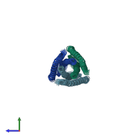 PDB entry 2ezr coloured by chain, ensemble of 10 models, side view.