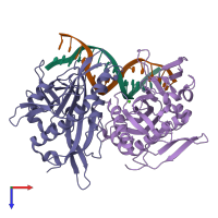 PDB entry 2ezv coloured by chain, top view.