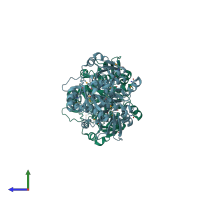 PDB entry 2f00 coloured by chain, side view.