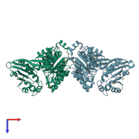 PDB entry 2f00 coloured by chain, top view.