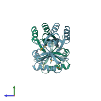 PDB entry 2f06 coloured by chain, side view.
