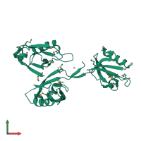 Homo trimeric assembly 6 of PDB entry 2f0a coloured by chemically distinct molecules, front view.