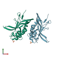 PDB entry 2f0r coloured by chain, front view.