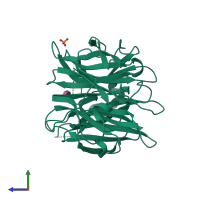 PDB entry 2f11 coloured by chain, side view.
