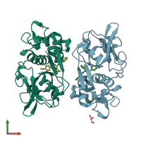 PDB entry 2f1g coloured by chain, front view.