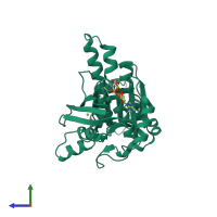 PDB entry 2f1i coloured by chain, side view.