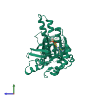 PDB entry 2f1j coloured by chain, side view.