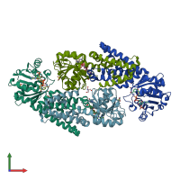 PDB entry 2f1k coloured by chain, front view.