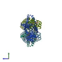 PDB entry 2f1k coloured by chain, side view.