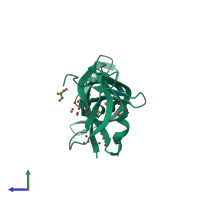 PDB entry 2f1l coloured by chain, side view.