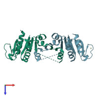 PDB entry 2f1r coloured by chain, top view.