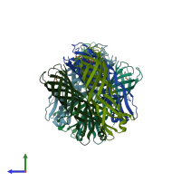 PDB entry 2f1v coloured by chain, side view.