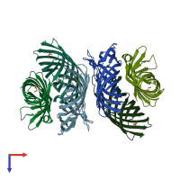 PDB entry 2f1v coloured by chain, top view.