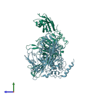 PDB entry 2f1z coloured by chain, side view.