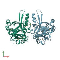 PDB entry 2f20 coloured by chain, front view.