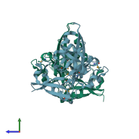 PDB entry 2f20 coloured by chain, side view.
