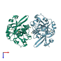 PDB entry 2f20 coloured by chain, top view.