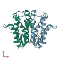 PDB entry 2f22 coloured by chain, front view.