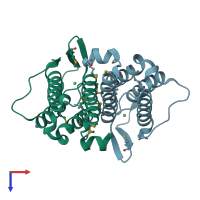 PDB entry 2f22 coloured by chain, top view.
