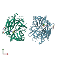 PDB entry 2f27 coloured by chain, front view.