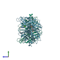 PDB entry 2f27 coloured by chain, side view.