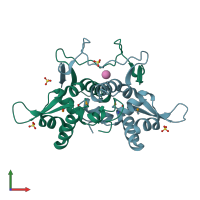 PDB entry 2f2e coloured by chain, front view.