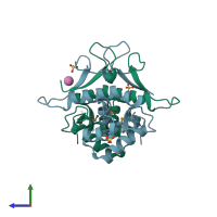 PDB entry 2f2e coloured by chain, side view.