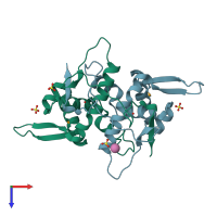 PDB entry 2f2e coloured by chain, top view.