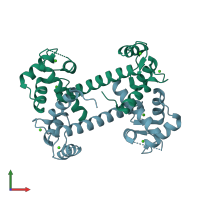 PDB entry 2f2p coloured by chain, front view.