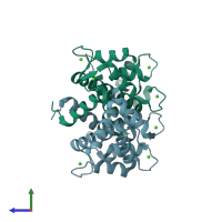 PDB entry 2f2p coloured by chain, side view.