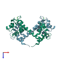 PDB entry 2f2p coloured by chain, top view.