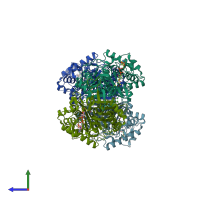 PDB entry 2f2s coloured by chain, side view.