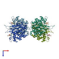 PDB entry 2f2s coloured by chain, top view.