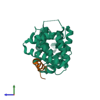 PDB entry 2f31 coloured by chain, side view.
