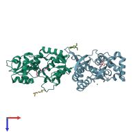 PDB entry 2f35 coloured by chain, top view.