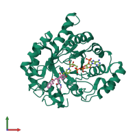 PDB entry 2f38 coloured by chain, front view.