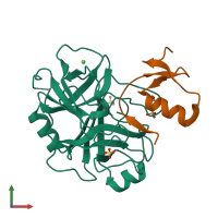 PDB entry 2f3c coloured by chain, front view.
