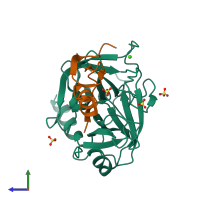 PDB entry 2f3c coloured by chain, side view.